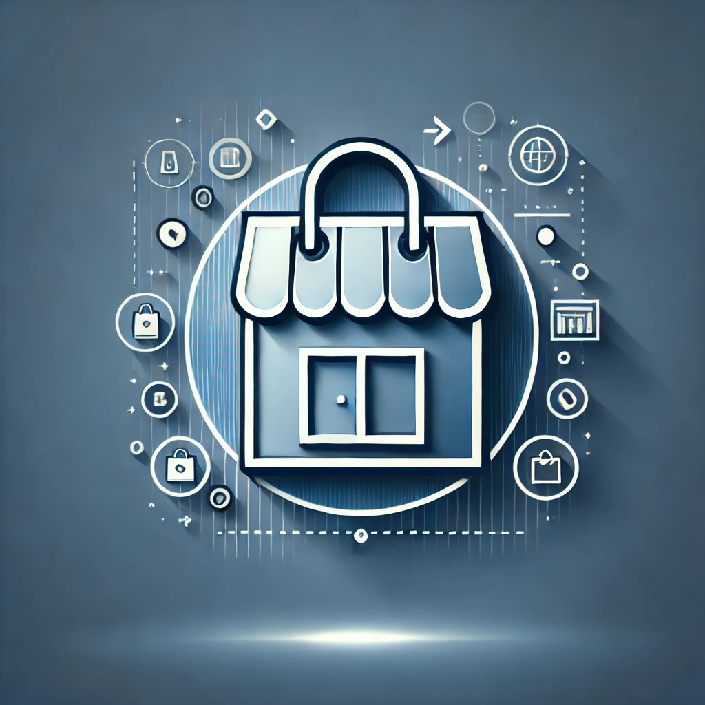 DALL·E 2025-01-22 20.36.34 - A minimalist and clean design with a blue theme representing 'Smartify Retail'. The image features a modern illustration of a shopping bag, a storefro